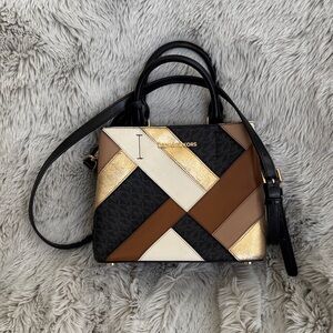 Michael Kors Patchwork Satchel - Black, Brown, Gold, Cream
